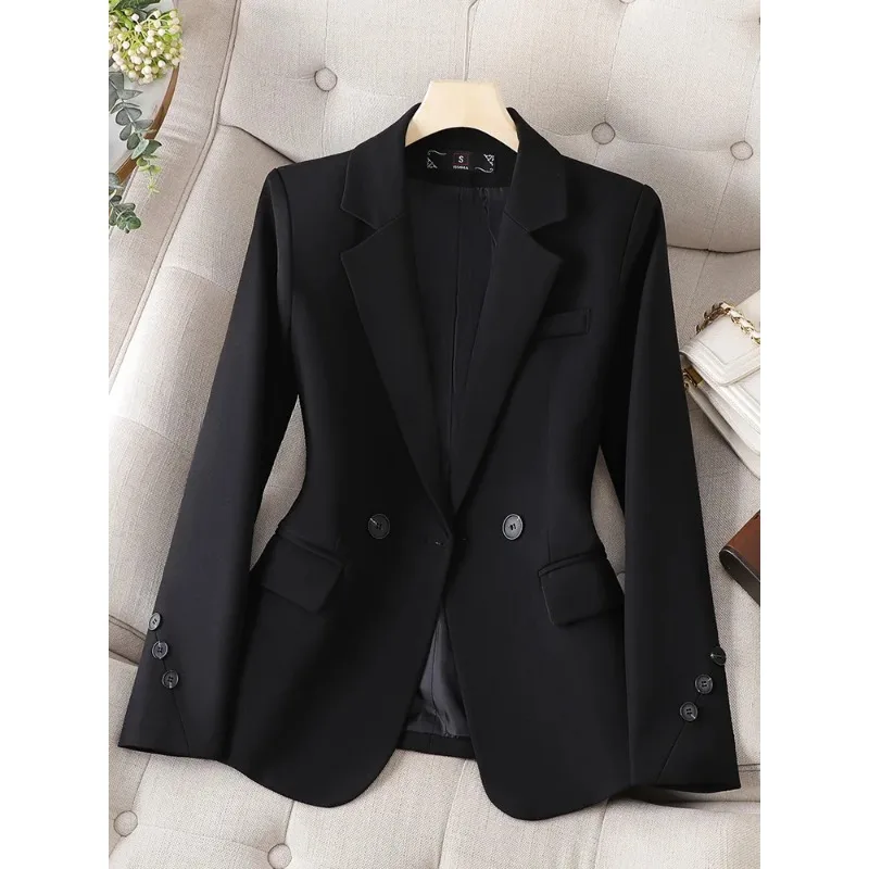 Blazer de peito único de manga comprida feminino, jaqueta formal, desgaste do trabalho, escritório, senhoras, branco, preto, cáqui, branco, terno elegante, mulheres