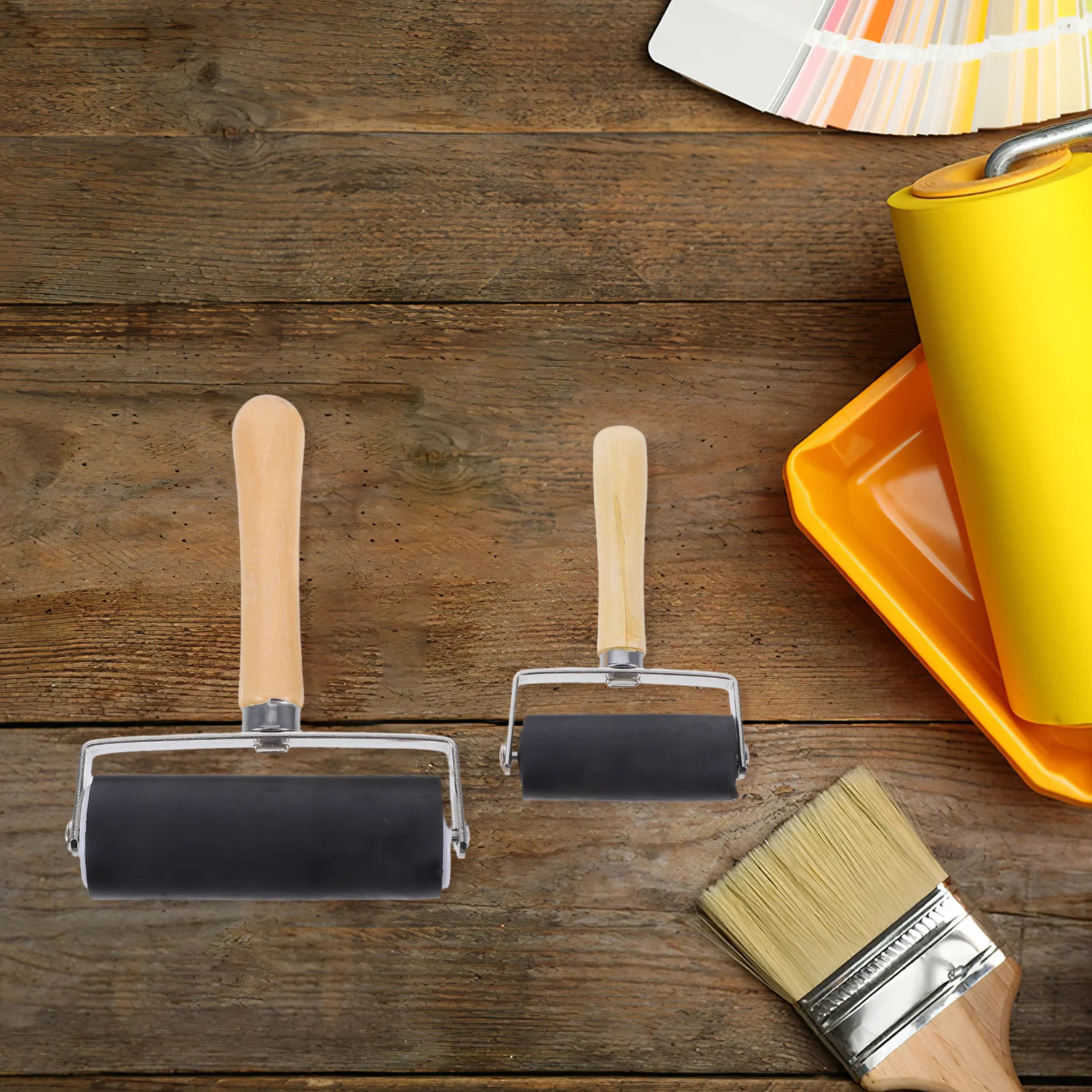 

2Pcs Rubber Ink Roller Printmaking Roller Tool Wooden Handle for Ink Application DIY Crafting Art Projects Painting Supplies