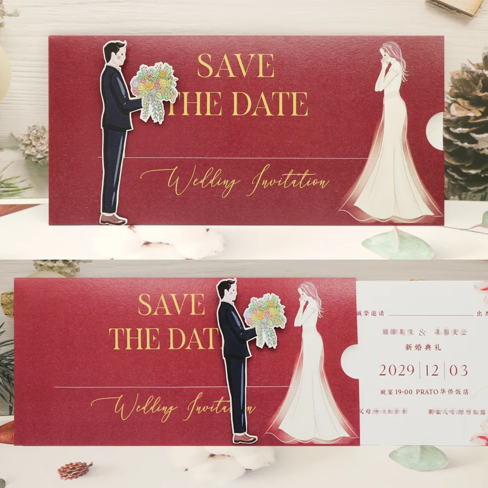 50 Sets Pull Out Wedding Invitation Card Customize Printed New Design Engagement Anniversary Pocket Pullout Invites IC166