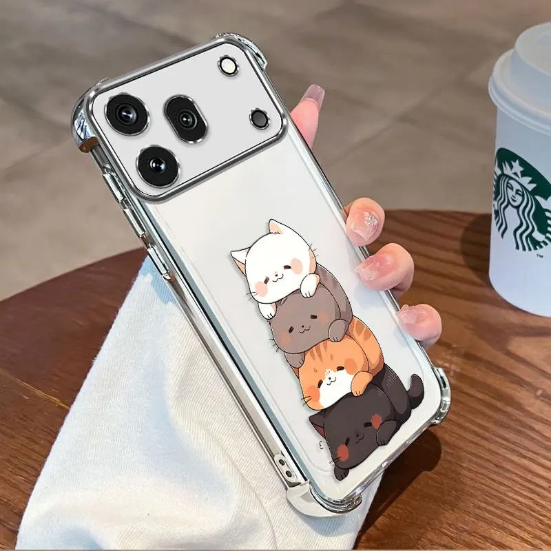 Plating Protective Cover For Honor 600 Pro 600 Lite 600e Case Flxebile TPU Four-corner Shockproof Fat cat Simple Fundas