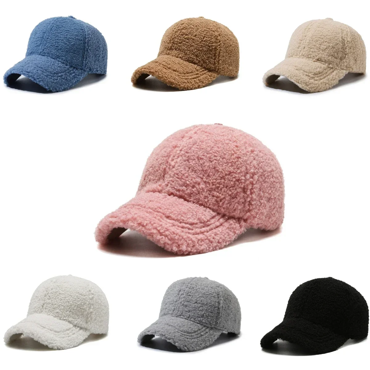 

Big Head Winter Artificial Lamb Wool Solid Baseball Cap Women Men AutumnHats Keep Warm Cap Plush Baseball Caps Outdoor Dad Hat