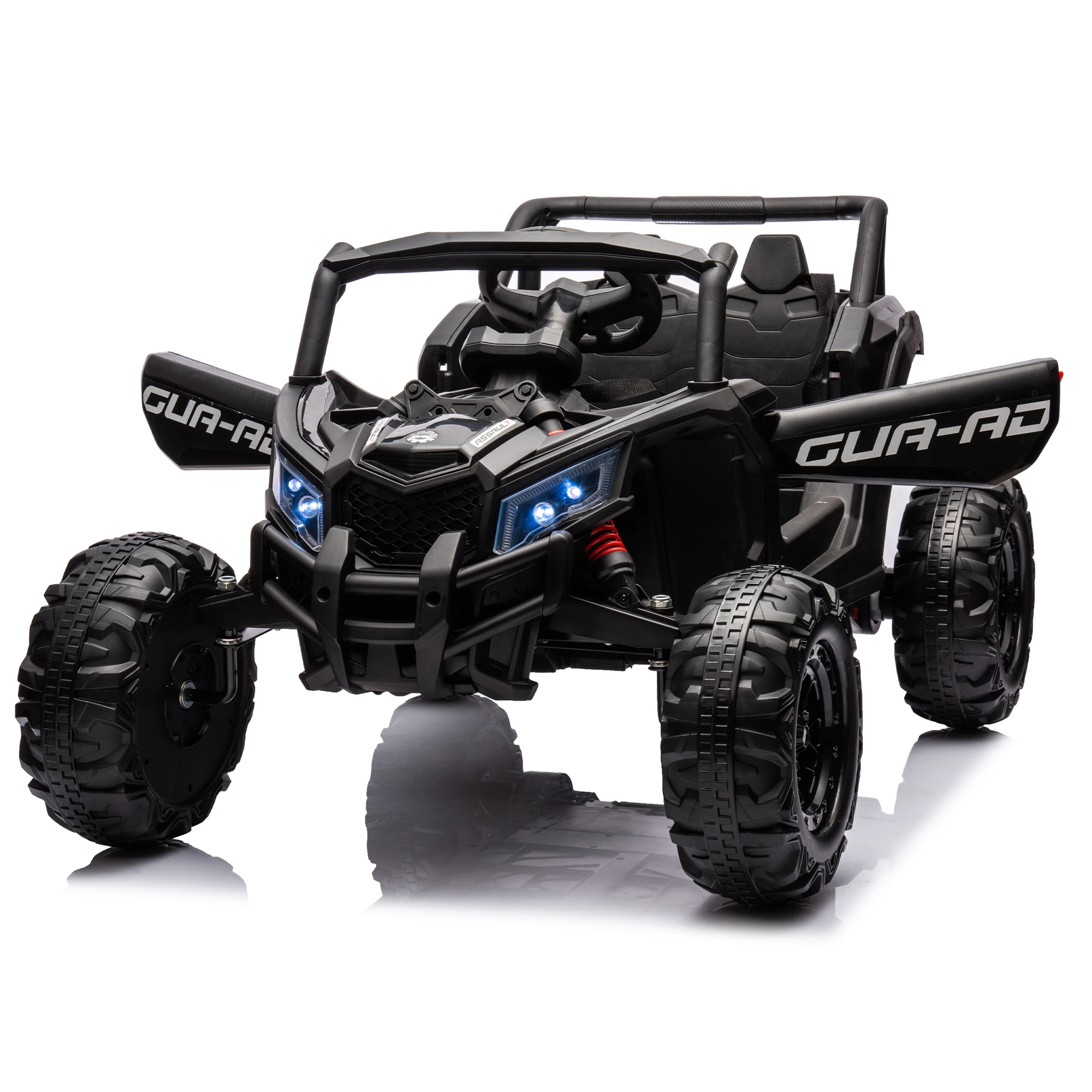 UTV Ride-On Car avec télécommande pour enfants, SFP de sécurité à 3 points, lecteur de musique, lumières LED, interrupteur haute et basse vitesse, 12V