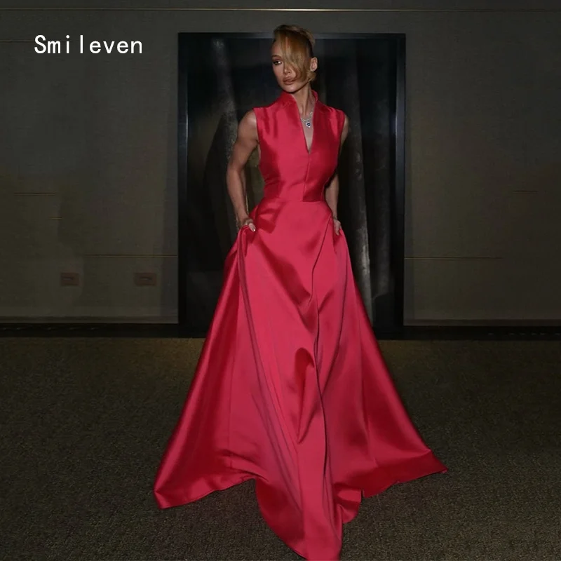 

Smileven Novel Red A-line Prom Dress Charming And CarefreeParty Gowns V Neck Formal Occassion Dress Customized 2