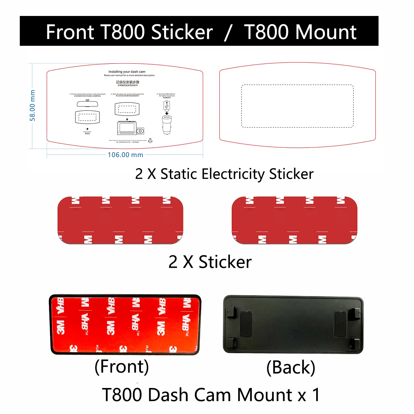 

For 70mai Dash Cam T800 Mount Sticker Static Stickers Suitable for t800 HD Soft Nano-coated Screen Protective