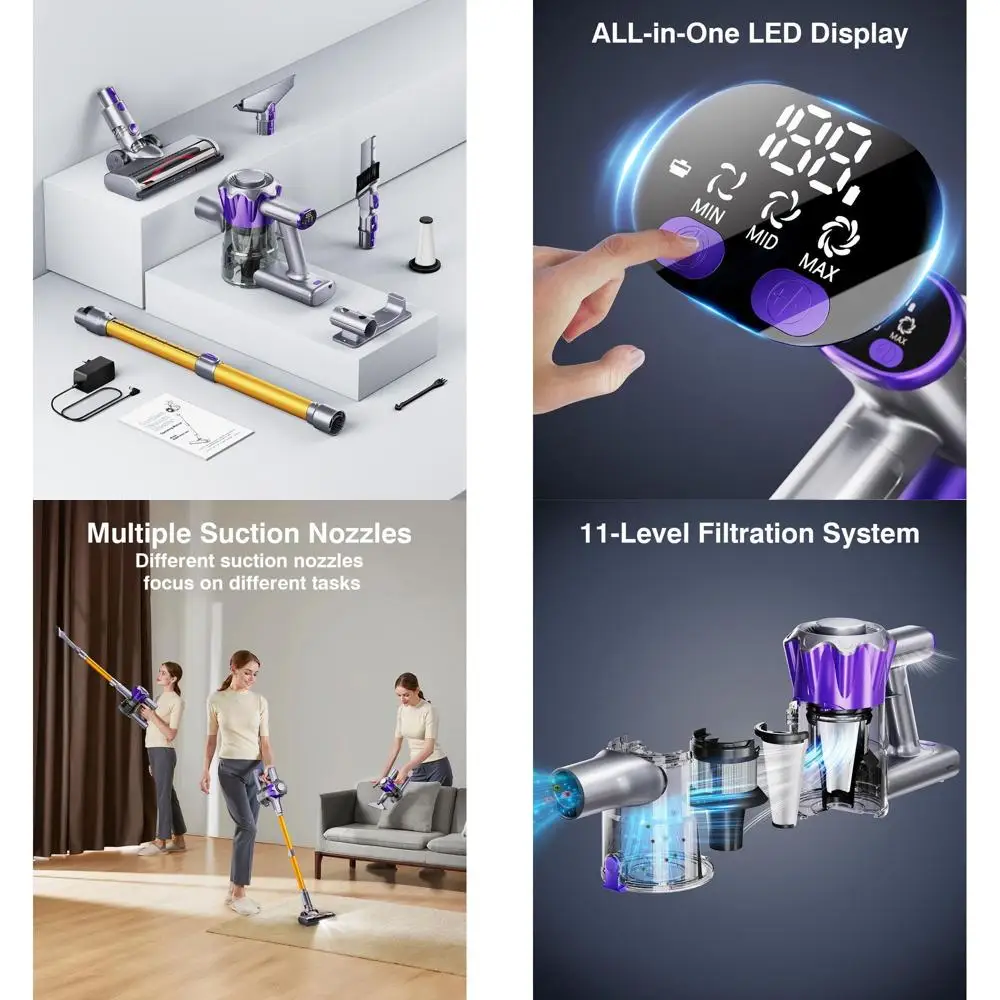 

Powerful 450W 48Kpa Cordless Stick Vacuum, 65 Mins Battery Life, Lightweight Anti-Tangle Cleaner for Home, Ideal for Hard Floors