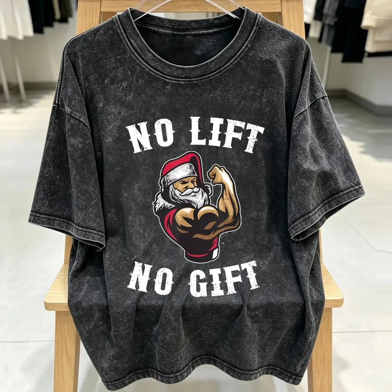 washed T Shirt NEW LIMITED Christmas No Lift Santa Funny Xmas Gym S 3XL vintage Washed Breathable Stretched homme