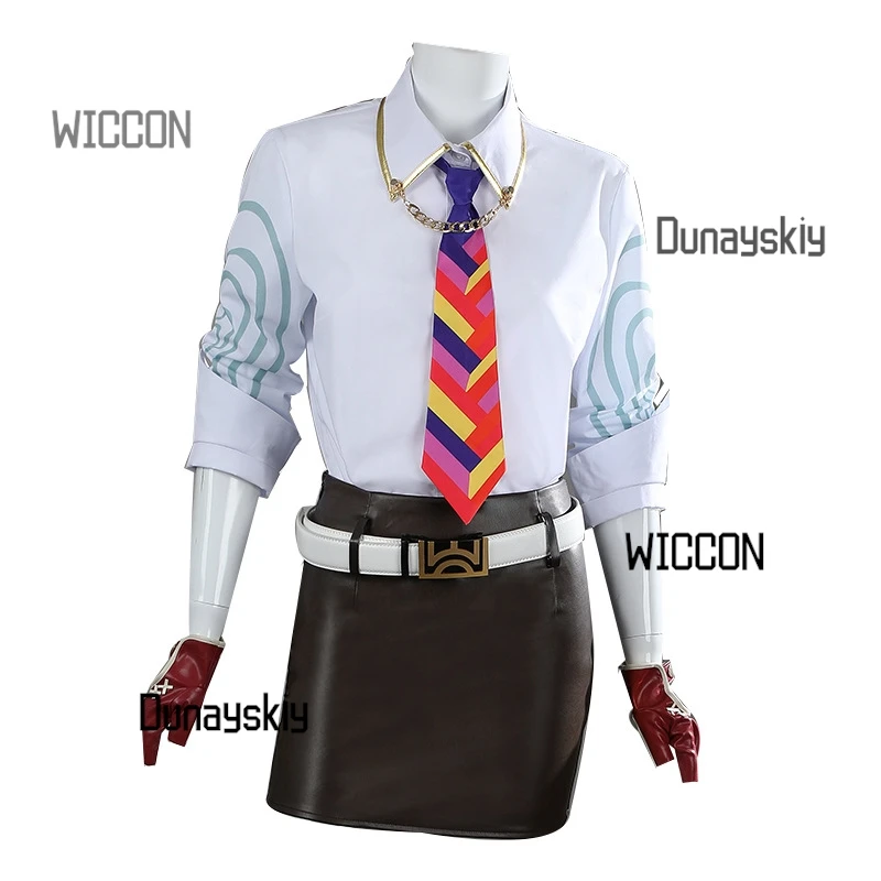 $*()Valorant Genderbend COS - مجموعة بدلة نسائية من حجر الحواف المريمية ذات قفازات وربطة عنق لمؤتمرات الرسوم المتحركة/الهالوين