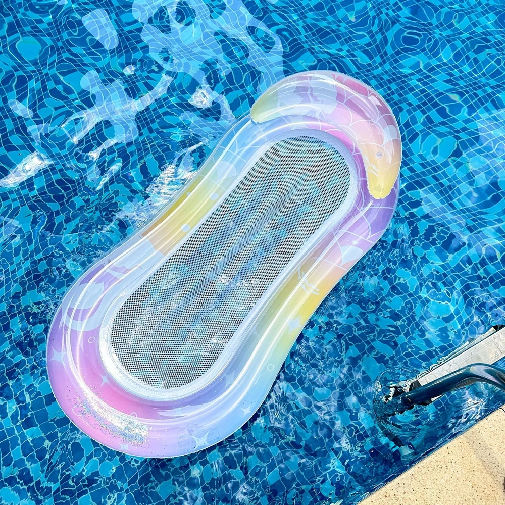 1PC Inflatable Water Hammock Floating Bed Swim Ring Tube Pool Mattress Beach Lounger Chair for Summertime Outdoor Relaxation