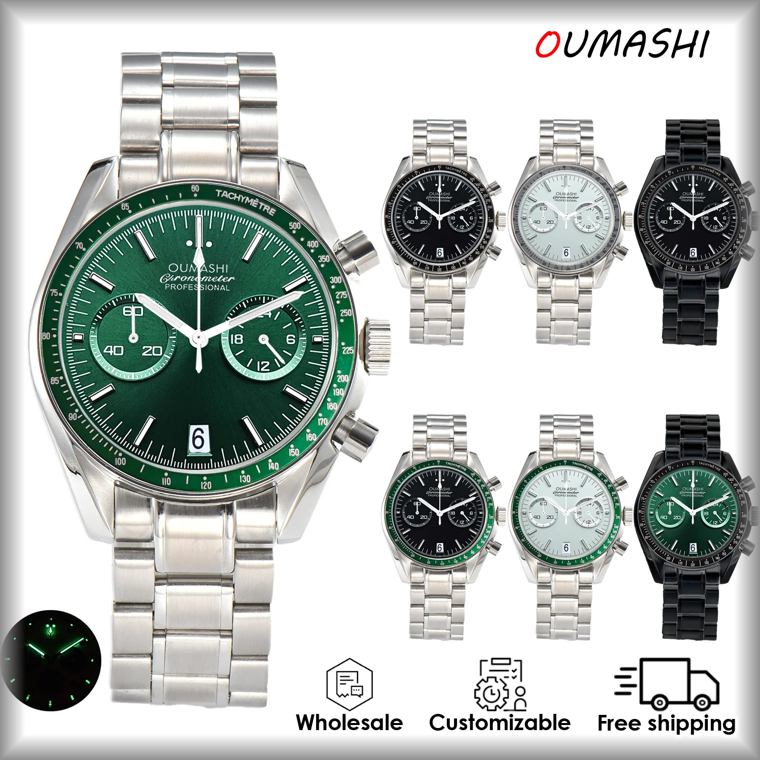 40mm VK64 watch Dual eyes Men's Watch Luxury Chronograph Waterproof Stainless Luminous Customizable Watch Men's Quartz watch
