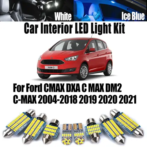 Zestaw żarówek LED Canbus do oświetlenia wnętrza (mapa, sufit, czytania) do Forda C-MAX DXA C MAX DM2 C-MAX 2004-2019 2020 2021, lampki do osłony przeciwsłonecznej i bagażnika.