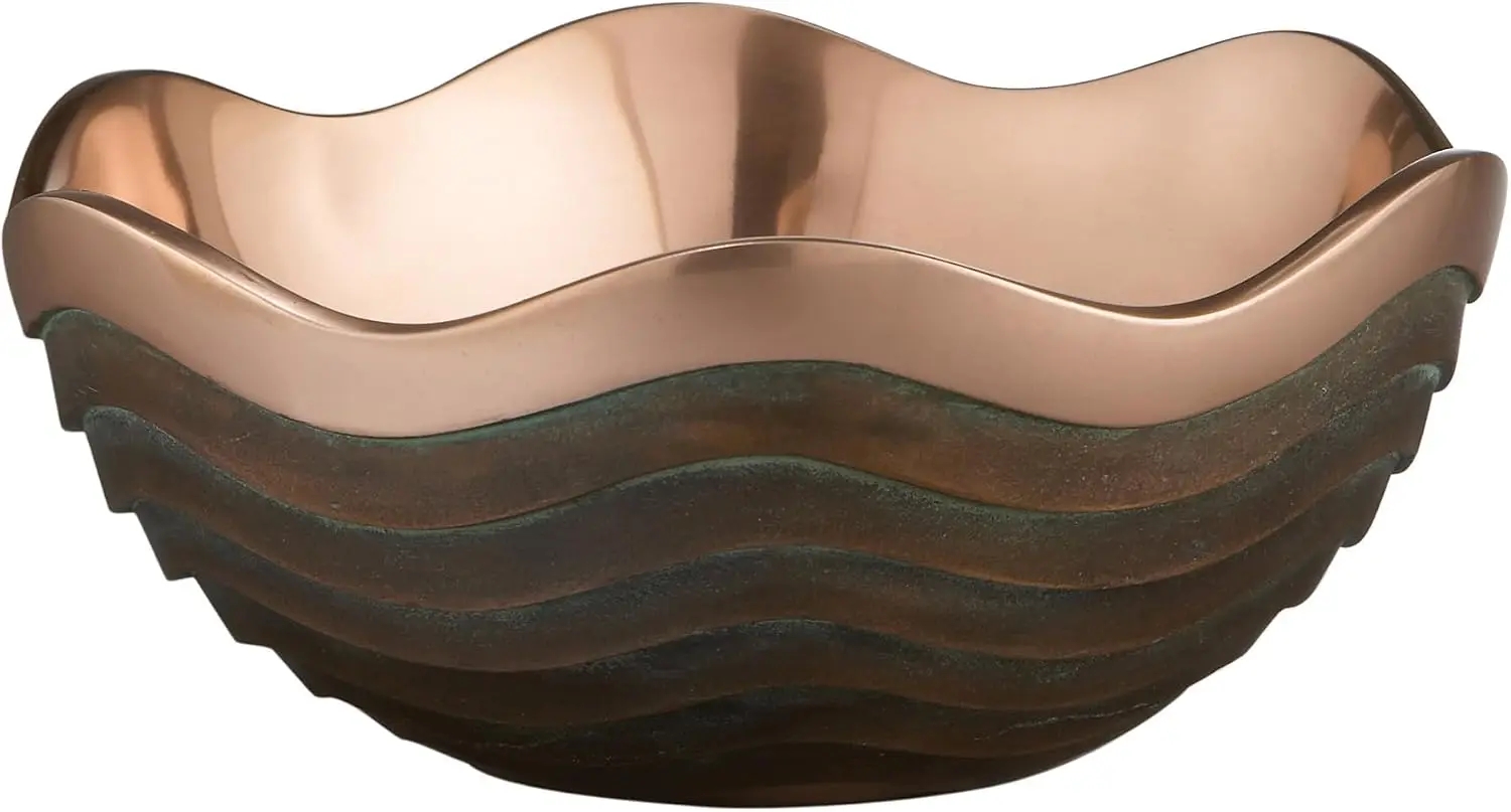 10 Inch Copper Canyon Fruit Bowl Scalloped Edge Decorative Serving Basket Scalloped Metal Bowl Kitchen Counter Table Mantel Decor Copperplated Alloy 2.5 Quart Salad Serving Bowl Brown