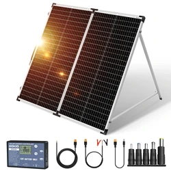 Dokio 160W (2PCS x 80W) Składany panel słoneczny 18V+5V 2A USB 10A 12V/24V Panel kontrolera Solarna Łatwa do przenoszenia komórka/ładowarka systemowa