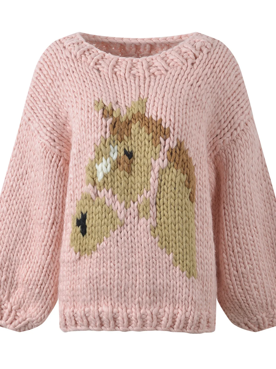 

Autumn Winter Thi Needle Knitting Pattern Pink Faion Anti-aging round Ne Knitted Sweater Warm Thi Long Sve W...