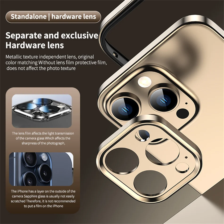 Luxury Aluminum Metal Light Frame For iPhone 13 14 Plus 15 16 Pro Max Bumper Case Ultra Thin Desert Gold Alloy Lens Protective