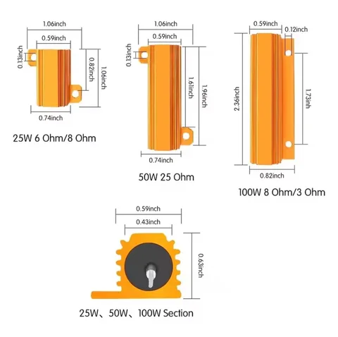 2PCS 10W 25W 50W 100W Aluminum Power Resistor 0.1~1Kohm Metal Shell Case Wirewound  Resistance Load Resistors 1R 2R 3R 5R 10R