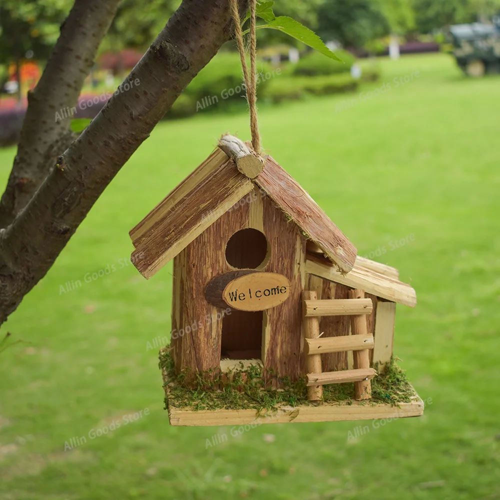 Simulated natural bark wooden bird nests, bird houses, courtyard balconies, hanging decorations and ornaments