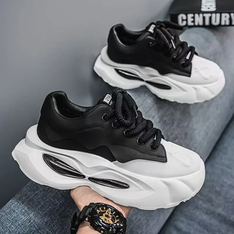 

2025New Mens Platform Sneakers Designer Sneakers for Men Fashion Microfiber Leather Upper Height Increased Platform Casual Shoes