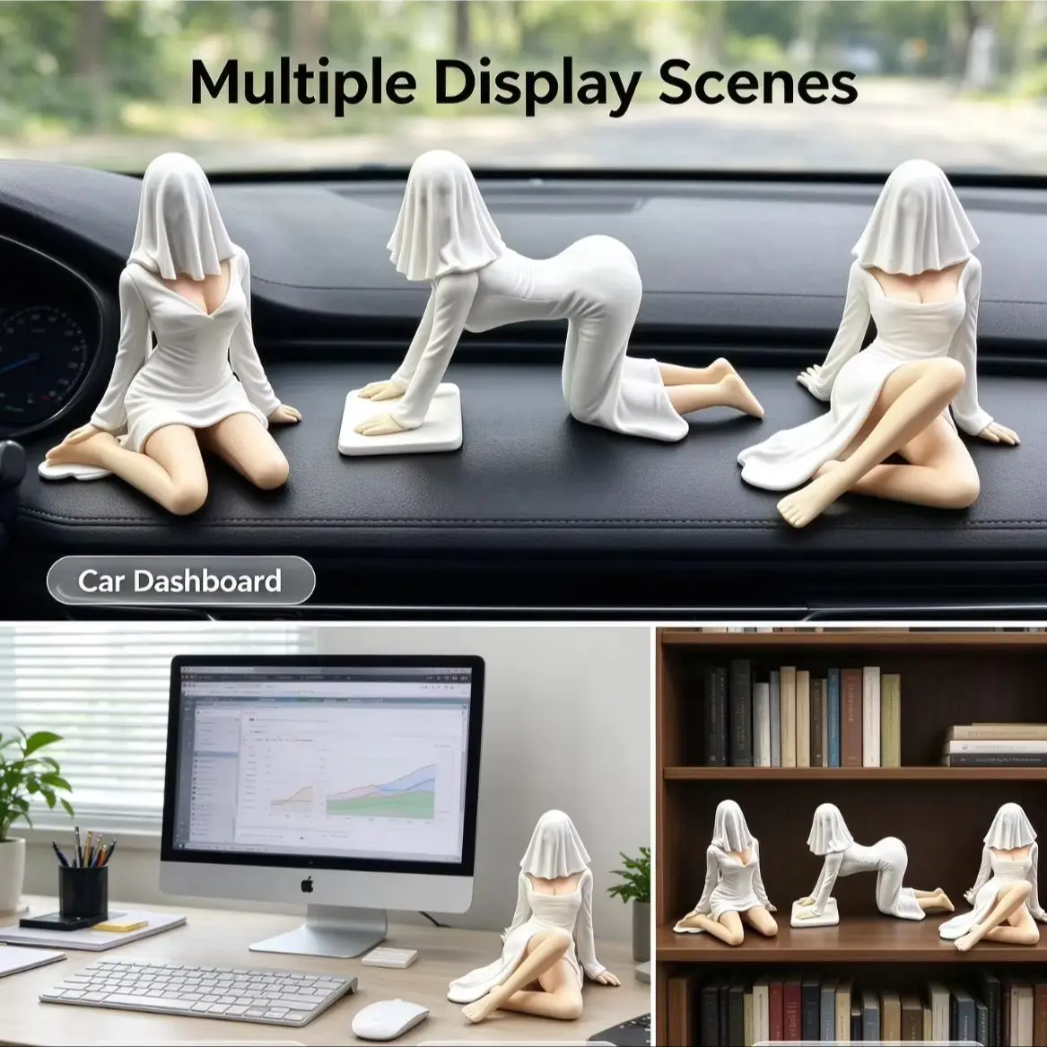 3Pcs Ghost Bride Figurine Set, White Veil Lady Statue, Car Dashboard Ornament, Desktop Tabletop Decor, Halloween Home Decoration