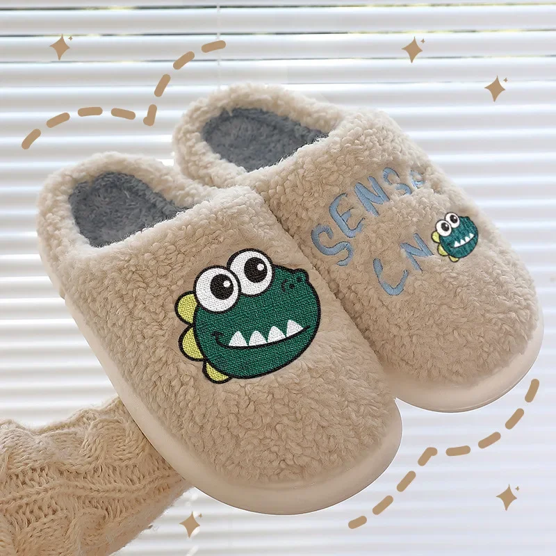 Casa Fuzzy Slipper donna dinosaur Winter Fur Contton Warm Plush antiscivolo Grip Indoor Lazy Female Floor Shoe Flat Men