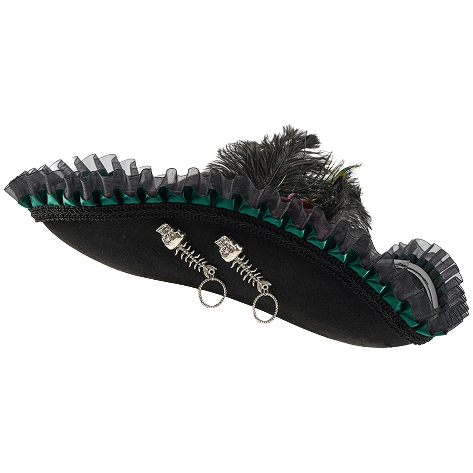 1Pc Tricorn Pirate Hat Buccaneers Cap or Headwear Clip with Lace Trim Costume Accessory For Festival Party Role Play Props