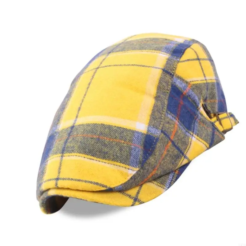 L5ya Cotton Hat Barge Checkered Pattern British Vintage Fashion Assactory