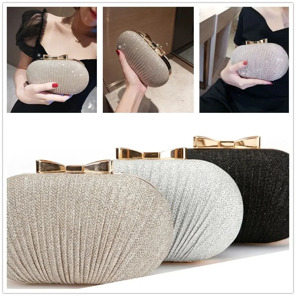 Wedding Bridal Clutch Handbag Women Evening Party Bag Chain Shoulder Bags Elegant Rhinestones Egg Shape Banquet Clutch Purse