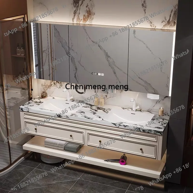 

French-Style Seamless Integrated Double Basin Oak Bathroom Vanity Unit with Washbasin And Sink for Enhanced Bathroom Elegance