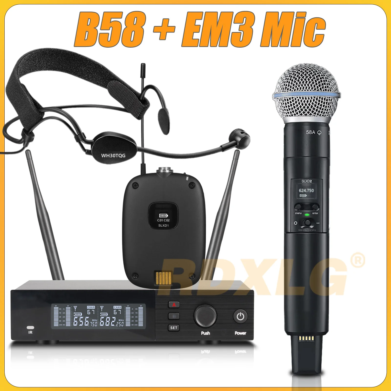 Topkwaliteit! SLXD4 Professionele dubbele draadloze microfoon Stage Performance 2 kanalen 600-699 MHz UHF Karaoke Metal Handheld SLXD2