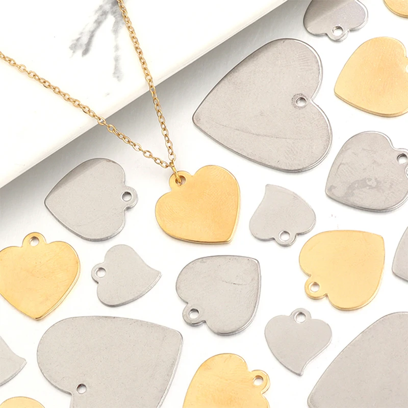 10 pçs/lote pingente de aço inoxidável pêssego coração pingente com tamanho diferente para fazer jóias diy pulseira colar acessórios