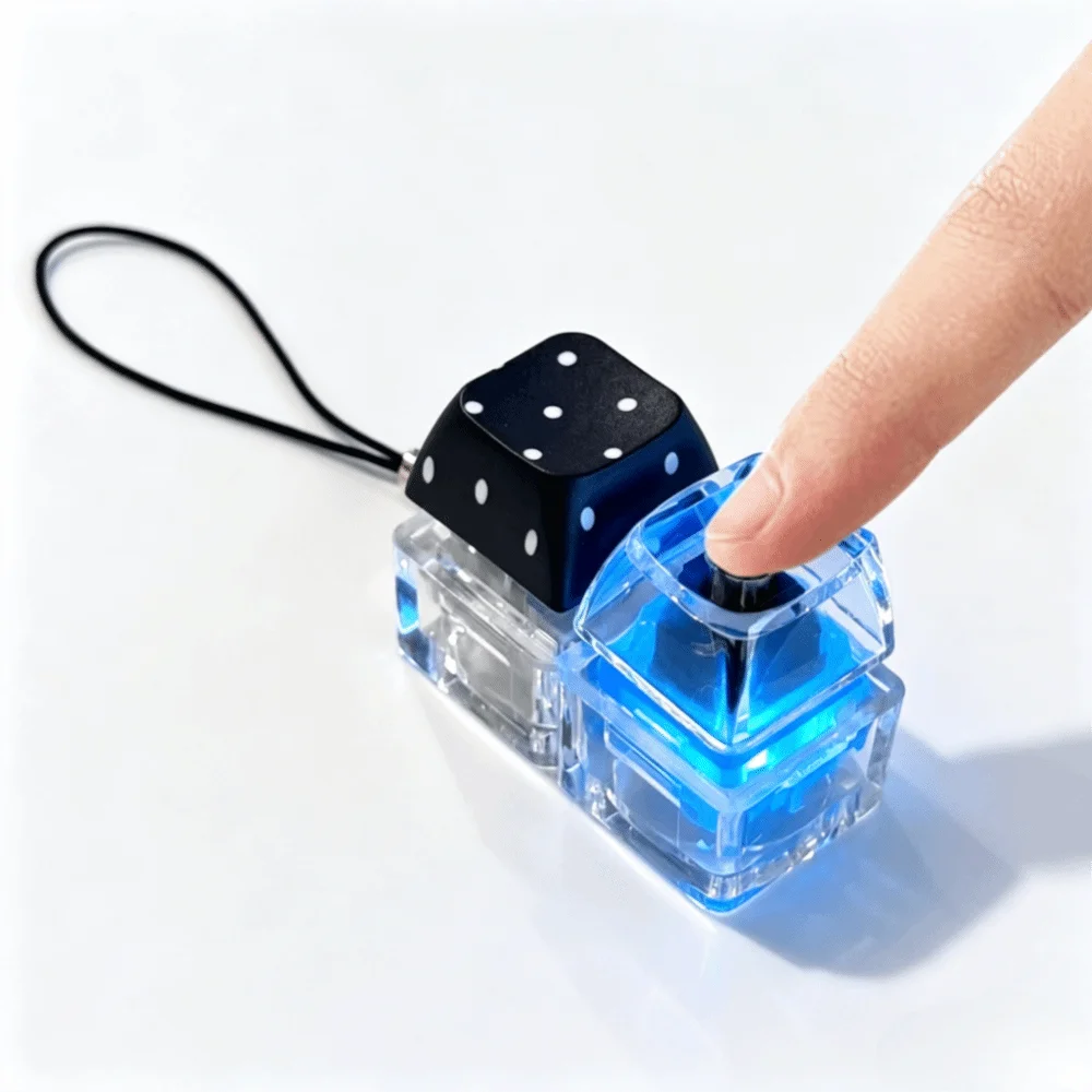 Dot Keycap Fidget Keychain Light Up Push Button Mechanical Keyboard Keycaps Keyring Mini 2-Key Finger Button Press Keychain
