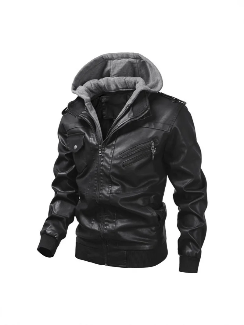 Men's Casual Hooded Leather Jacket 2025 Trendy Motorcycle Wear PU Leather for Large-Sized Middle-Aged And Young People