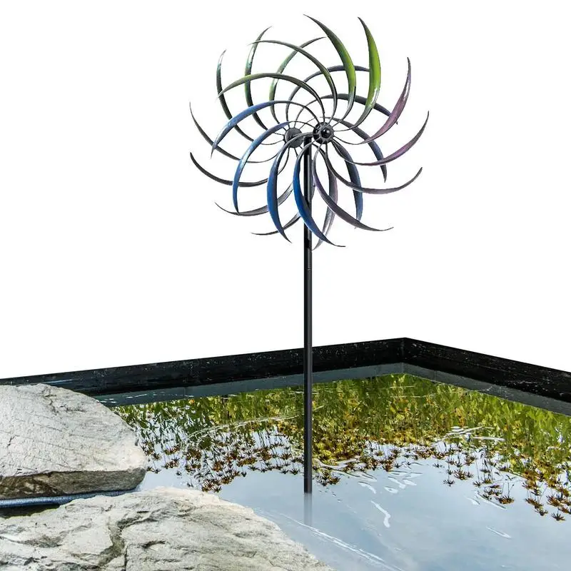 Decoration Export Rainbow Color Iron Windmill Outdoor Wind Catchers Art Spinner Garden Park Crafts Double Rotating Inserts