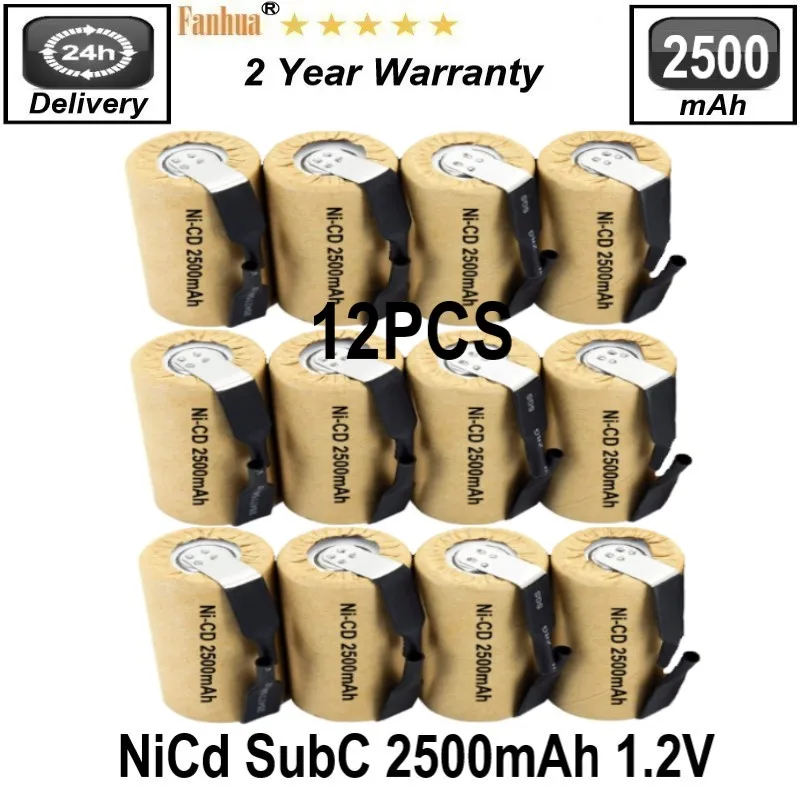 

12PCS SC2500mAh 100% High Rate 1.2V Sub C 2500mAh 4PCS NiCd Rechargeable Battery for Power Tools with 10C Discharge Rate