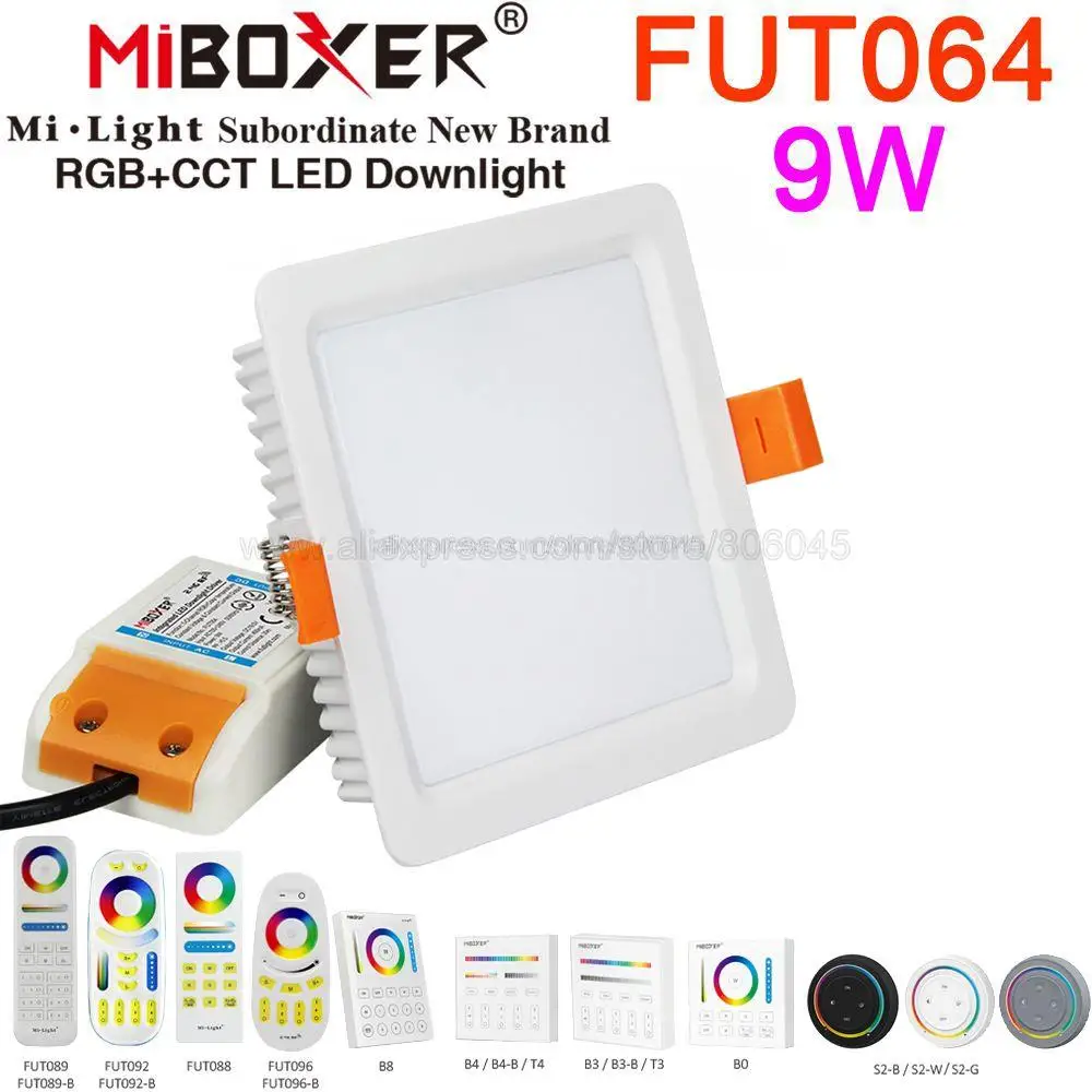 

MiBoxer 9W RGBCCT Square LED Downlight Reccessed Light FUT064 AC85-265V WiFi Compatible 2.4G RF Wireless Remote WiFi APP Control