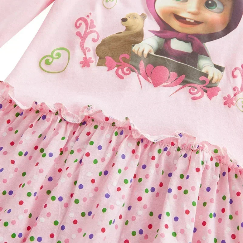 マーシャとくまのプリンセスドレスコスプレアニメドレス女の子用リトル長袖ワンピースドレス綿服