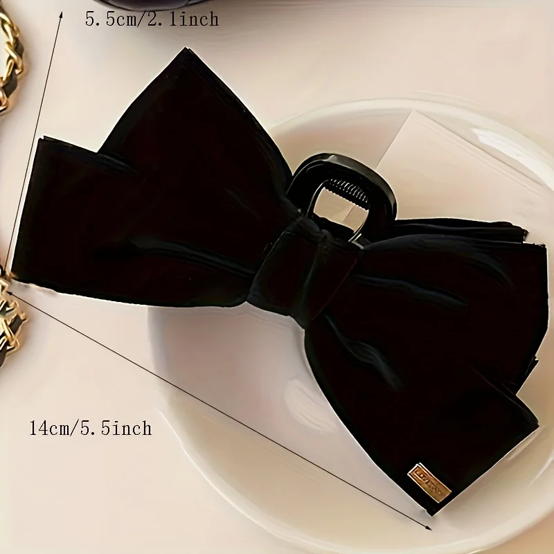 قطعة واحدة من مشبك شعر القوس المخملي الأنيق، إكسسوار شعر كبير على شكل فيونكة مخملية صلبة، مشبك سمك القرش للخريف والشتاء. #2