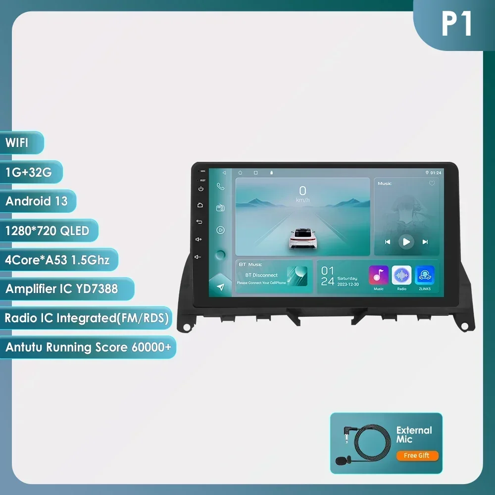 OSSURET 6115 Android speler voor Mercedes Benz C W204 S204 2007-2010 Carplay autoradio multimediasysteem 9 inch 8-core GPS touchscreen - afbeelding 1