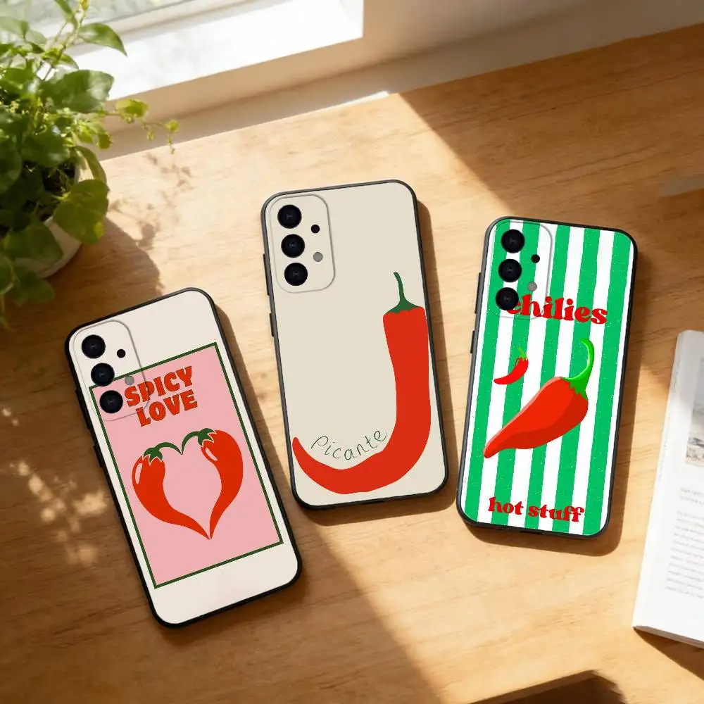 love red chili phone Case For Samsung S25,24,21,22,23,30,Ultra,20,Plus,Fe,Lite,Note Soft Black Cover