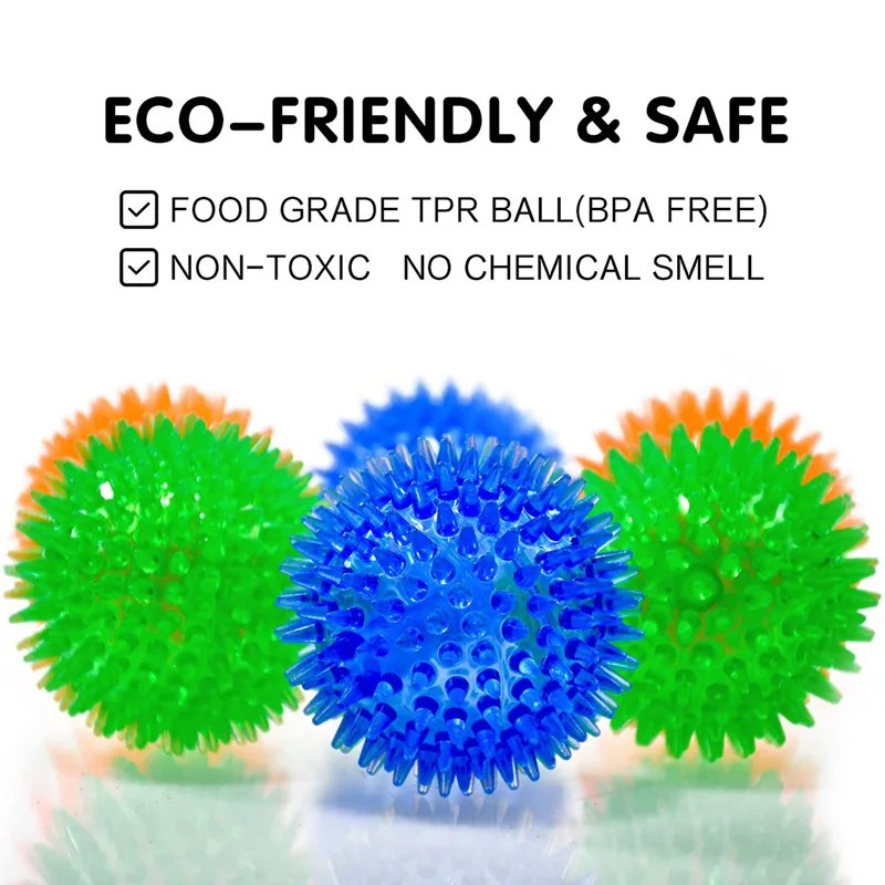 random color1pc TPR Thorn Ball Pet Squeaky Toy Polka Dot Teeth Cleaning Chewing Ball Sound Training Toy for Dog Cat Puppy