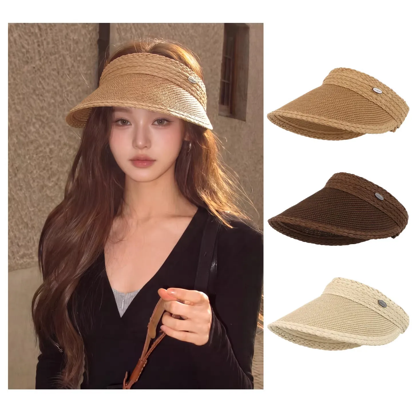 Spring Straw Sun Hat for Women – UV-Protective, Wide-Brimmed, Woven Outdoor Hat