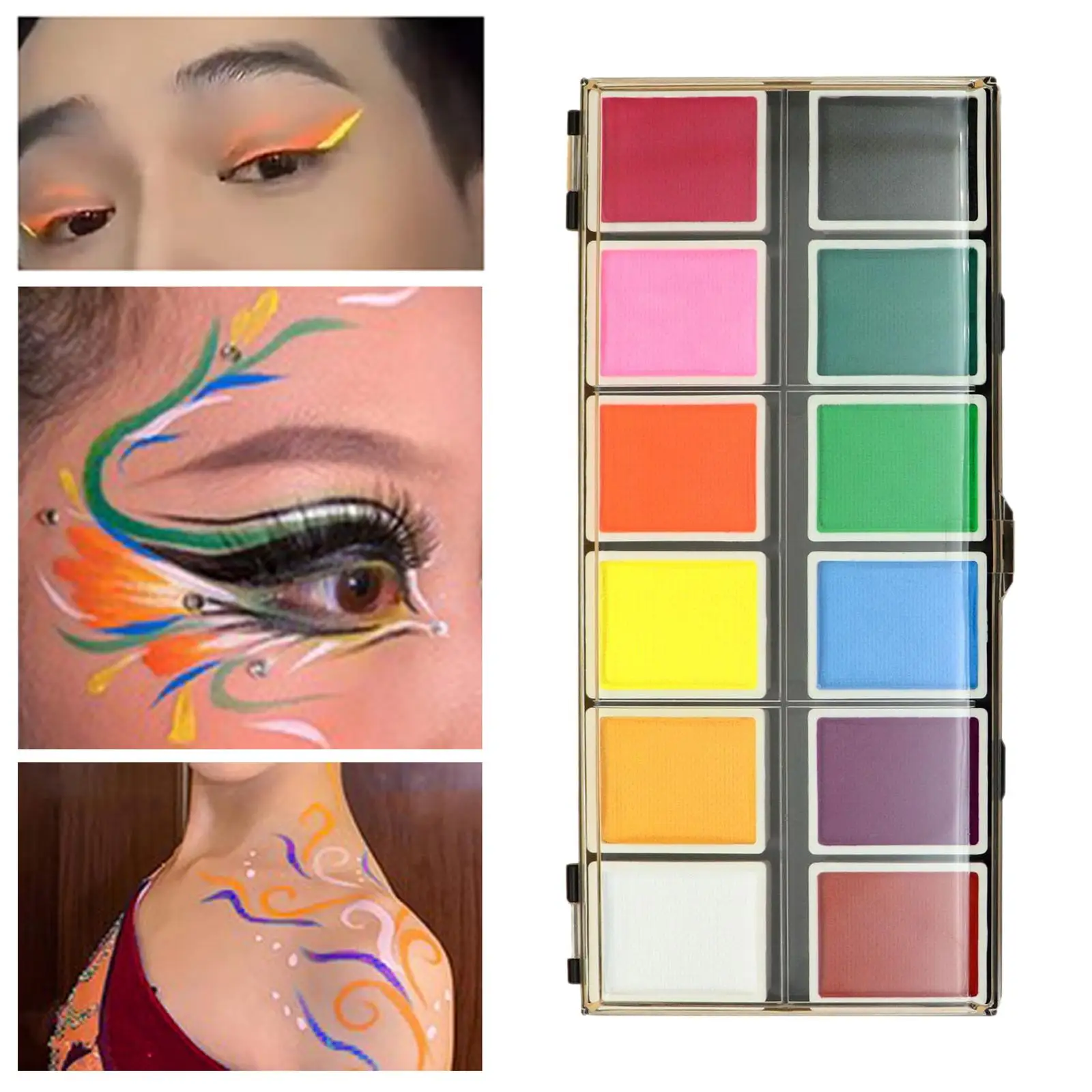 페스티벌 페이스 페인트 팔레트 전문가용 물 활성화 메이크업 색소 어린이 및 성인용 무대 예술 코스프레용 세척 가능