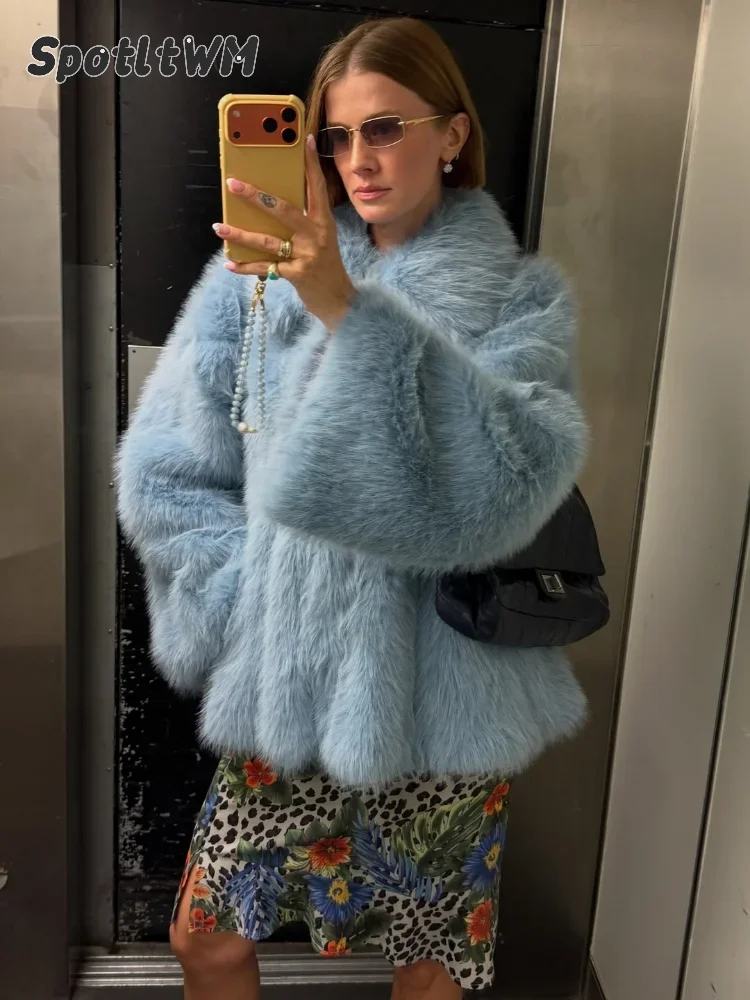 Women Solid Faux Fur Peplum Jacket Fluffy Long Sleeve High Neck Pocket Shaggy Short Coat 2026 Winter Warm Fashion Lady Outerwear