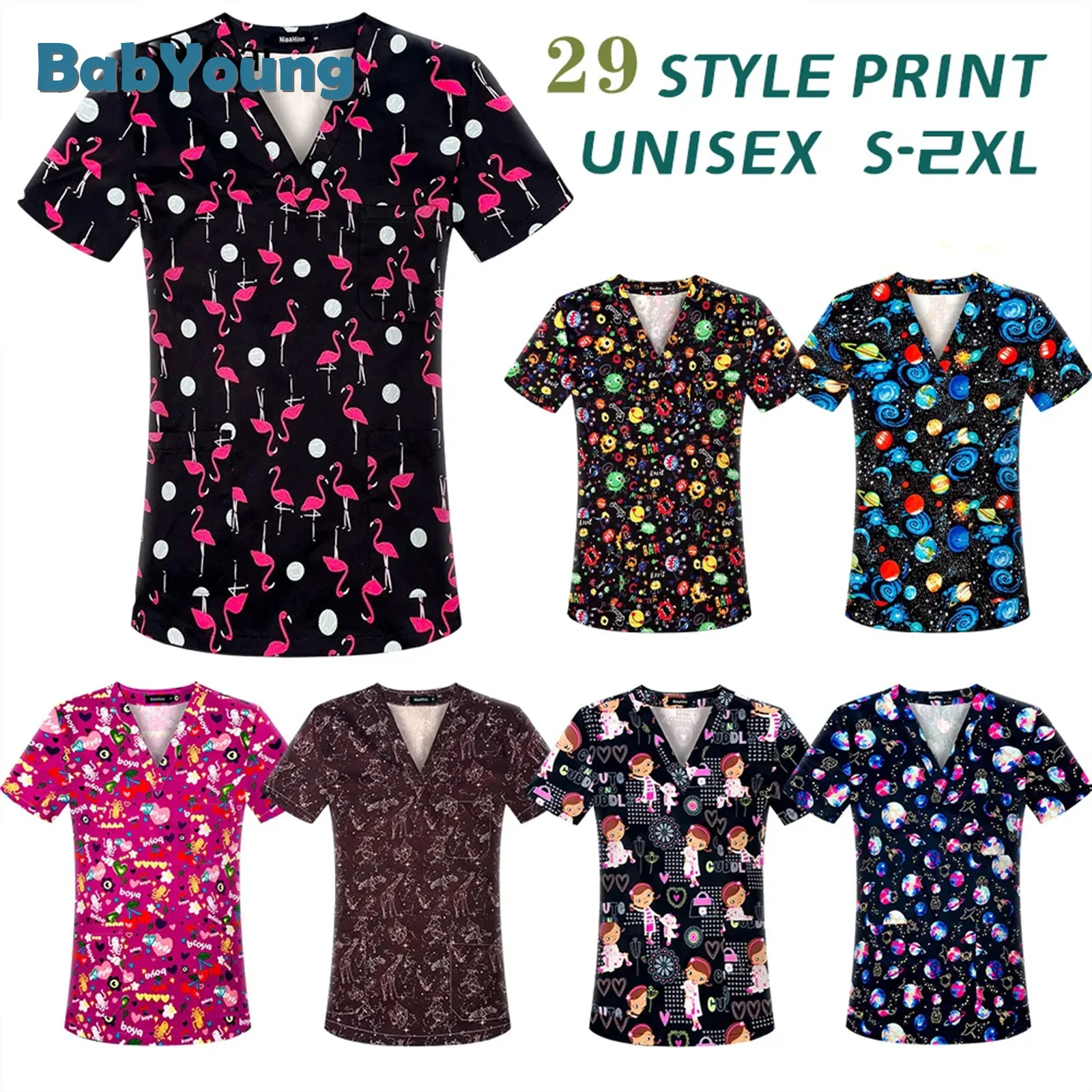 Medicalschool Beauty Salon Uniform Doctor Print Nurse Unifrom Scrubs Top Summer Lab Overalls Surgical Clothes Unisex