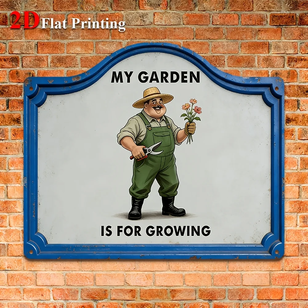 1pc 2D Flat Sign Artwork Depicting A Gardener With Flowers And Pruning Shears, Ideal For Adding A Rustic Charm To Gardens