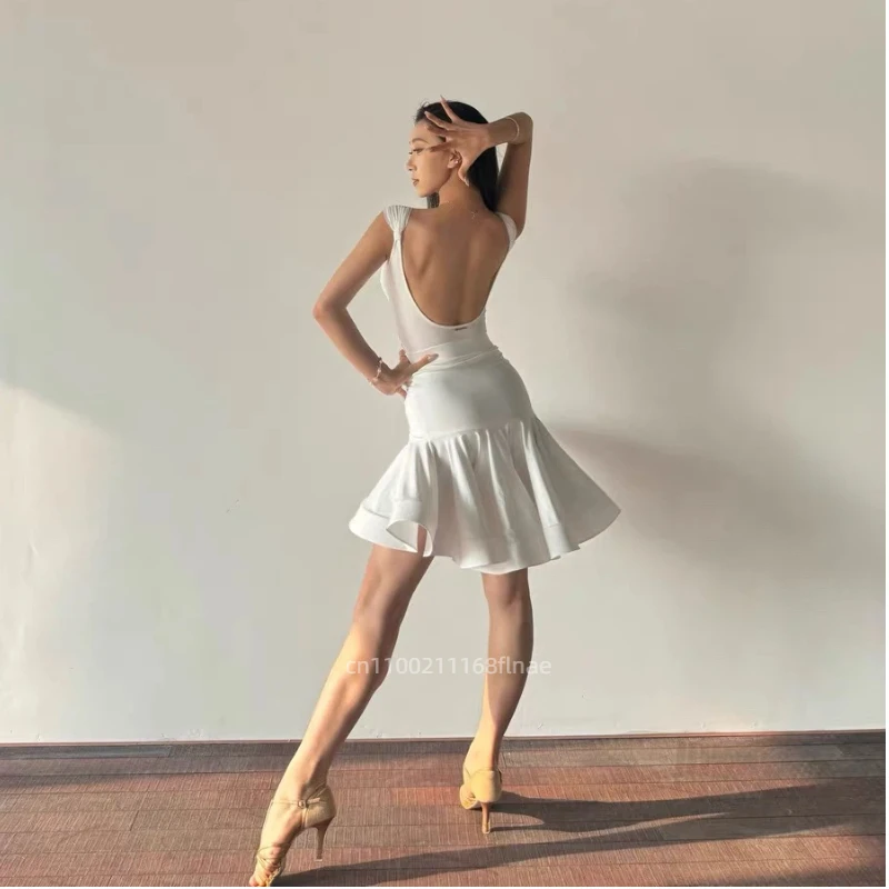 Novo verão vestido de dança latina adulto prática avançada vestido cinta macacão conjunto dança desempenho vestido dança latina