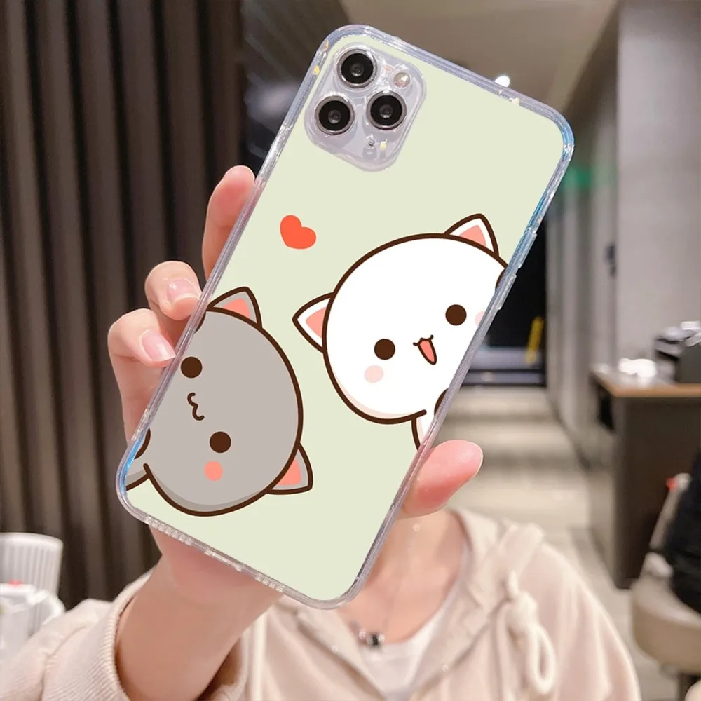 Peach Mochi Cat Cartoon Phone Case For Iphone 15 11 13 14 Pro Max 7 8 Plus X Xr Xs Max Se2020 12mini Transparent Cover