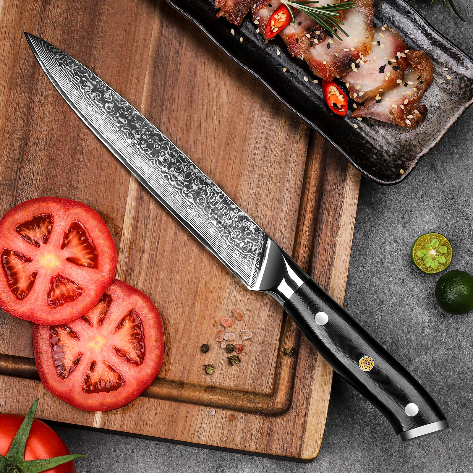 SUNNECKO 1-8pcs/set Damascus Chef Kitchen Knives Japanese VG10 Steel Slicing Santoku Steak Utility Paring Bread Knife G10 Handle