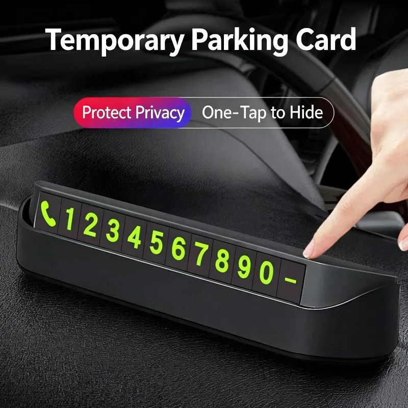 Car Parking Number Plate Glow in Dark Luminous Digit Card One Button Hide Privacy Phone Number Dashboard Accessory
