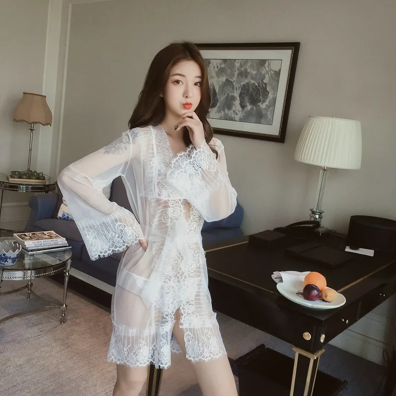 สตรีเซ็กซี่ชุดชั้นในใสใสโปร่งใสตาข่ายเซ็กซี่ลูกไม้ชุดนอนNightgownชุดนอนเย้ายวน