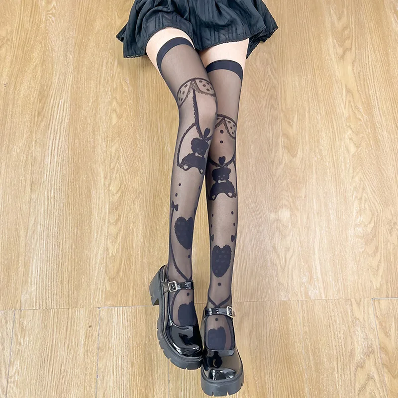 

JK Girls Thigh High Stockings Cartoon Bear Cute Knee High Socks Stockings Lingerie Ultra-thin Nylon Long Socks Thigh High Socks